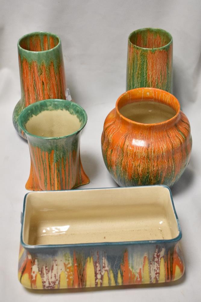 A selection of Art Deco Wade Heath Orcadia wares, fluted vase having had a repair all other pieces