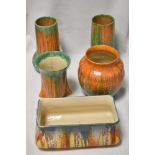 A selection of Art Deco Wade Heath Orcadia wares, fluted vase having had a repair all other pieces