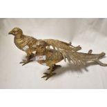A pair of Victorian metal cast pheasant studies having a gilt finnish