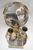 A small selection of silver plated wares, to include two trays, goblets, photograph frame