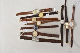 Ten ladies/girls fashion watches all with brown straps.