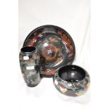 Three early 20th century pieces of Decoro pottery including vase, bowl and large fruit bowl.