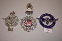 Three 20th century motor car badges for Car Cruiser Owners Club, Royal Automobile Club Association