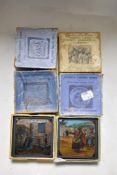 Six late Victorian coloured glass lantern slides including London Zoo, Conquest of the air, Boys and