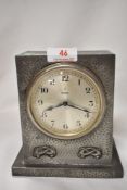 An Arts and Crafts Warric 5045 pewter cased clock with a Scottish styled case and eight day