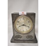 An Arts and Crafts Warric 5045 pewter cased clock with a Scottish styled case and eight day