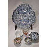A selection of oriental ceramics including small porcelain tea bowls and an Adams dish AF