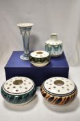 Five pieces of Jersey studio pottery including three potpourri containers and two vases