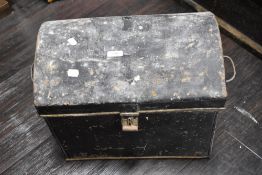 A black-painted dome-topped metal trunk, (AF)