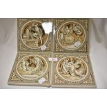 A set of four Victorian Minton Shakespeare tiles including Romeo & Juliet, Twelfth Night,