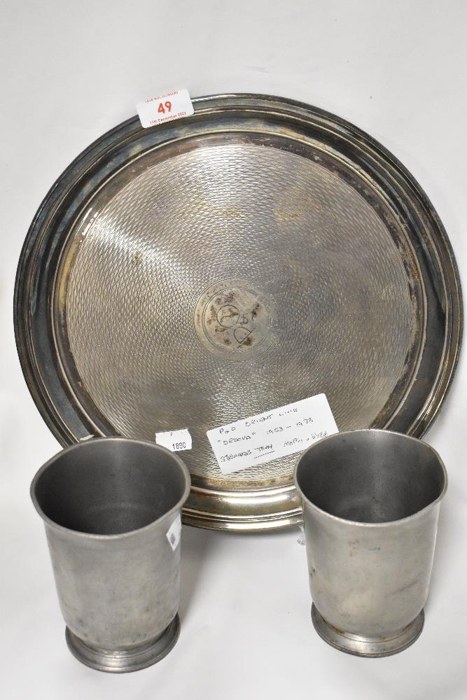 Two Orsova Orient line pewter beakers with a P&O Orient line cocktail tray by Mappin and Webb - Image 2 of 4