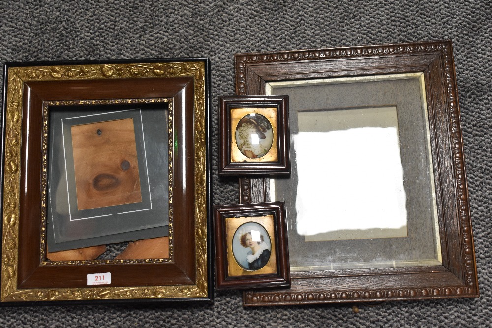 Two small printed portrait miniatures, sold together with two reproduction picture frames
