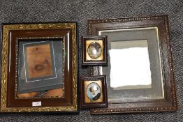 Two small printed portrait miniatures, sold together with two reproduction picture frames