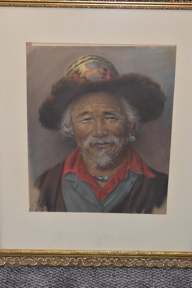 J A Hulbert, (1900-1979), three pastel sketches, Tibetan portrait studies, signed and attributed