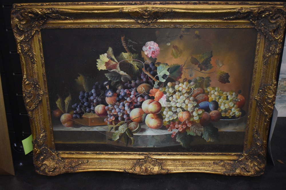 (20th century), an oil painting, still life fruit, 60 x 90cm, ornate framed, 80 x 110cm