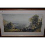 (20th century), a print, coastal landscape, 30 x 55cm, mounted framed and glazed, 46 x 69cm