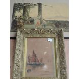 Tom Montimer, (20th century), sailing smacks, signed, 22 x 15cm, gilt plaster framed, 32 x 27cm, and