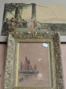 Tom Montimer, (20th century), sailing smacks, signed, 22 x 15cm, gilt plaster framed, 32 x 27cm, and