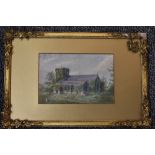 (19th/20th century), a watercolour, country church, 15 x 22cm, gilt effect mounted foliate corner