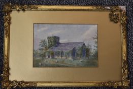 (19th/20th century), a watercolour, country church, 15 x 22cm, gilt effect mounted foliate corner
