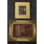 (19th/20th century), a watercolour, Jacobean manor interior, 14 x 16cm, gilt effect mounted framed