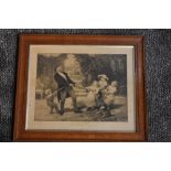 Fred Morgan, (20th century), after, a print, A Tug of War, 29 x 35cm, golden oak framed, and glazed,