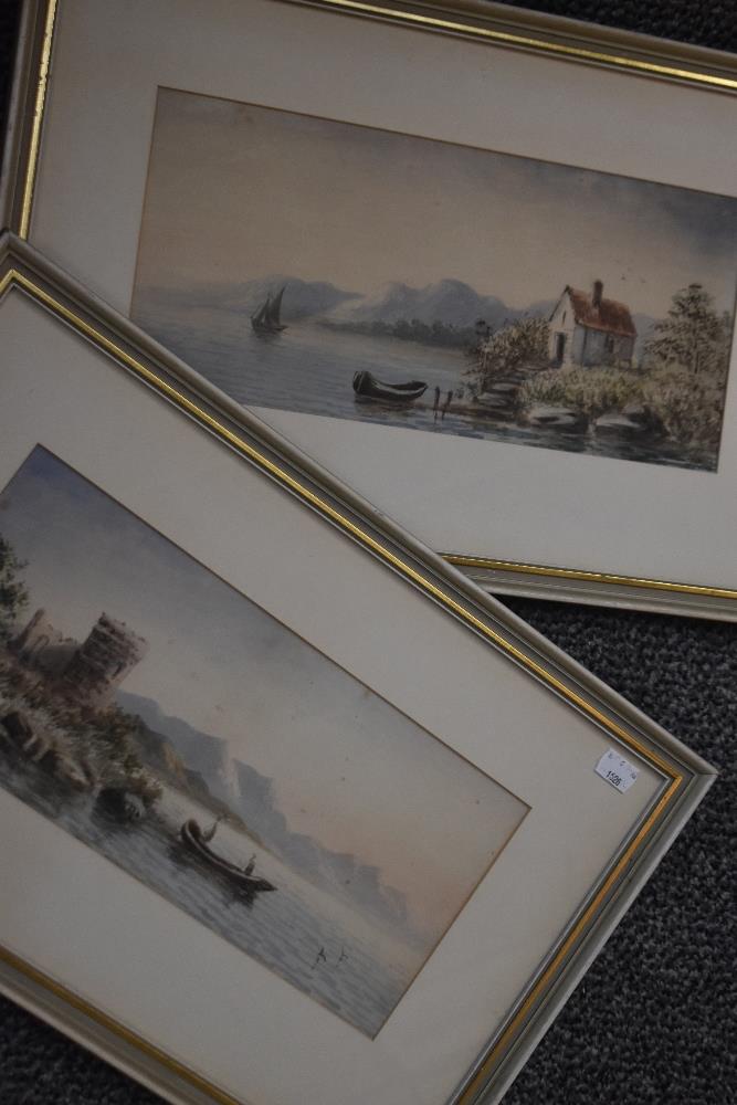 S Harris, (20th century), four watercolours, inc Continental lake landscapes, signed, 35 x 16cm, and - Image 3 of 3