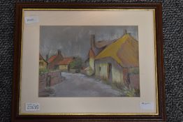 Jenny Angold, (20th century), a pastel sketch, cottages, signed and dated 1990, 20 x 28cm, mounted