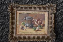 Sheila Fairman, (contemporary), an oil painting on board, Old Mustard Pot, 11 x 16cm, signed, 23 x