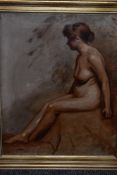 (19th/20th century), an oil painting, nude study of a lady, 50 x 40cm, later framed, 60 x 50cm,