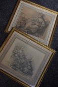 (19th/20th century), a pair of prints, London ladies reclining, indistinctly signed, 24 x 28cm,