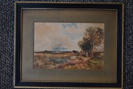 (19th/20th century), a watercolour, country landscape, 14 x 21cm, mounted framed and glazed, 26 x