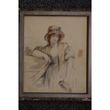 (19th/20th century), a watercolour, bonnet lady holding jug, 30 x 24cm, fancy framed and glazed,