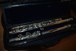 A Trevor James flute , model TJ10x, with plush case and box