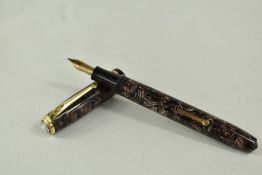 A Conway Stewart 24 lever fill fountain pen in red grey hatch with two narrow bands to the cap