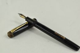 A Conway Stewart 388 lever fill fountain pen in black with one broad and two narrow bands to the cap