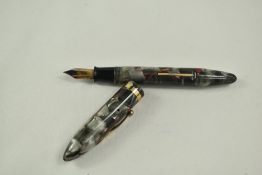 A Sheaffer Balance Snr lever fill fountain pen in grey marble and red veining with single band no