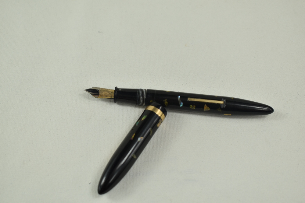 A Sheaffer Balance Lifetime Slim lever fill fountain pen in black/ abalone with single band and
