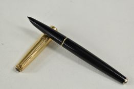 A Parker 61 converter fountain pen in black having rolled gold cap. Approx 13.4cm arrow above nib