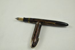 A Sheaffer Balance 1000 lever fill fountain pen in brown striated with single band to cap,