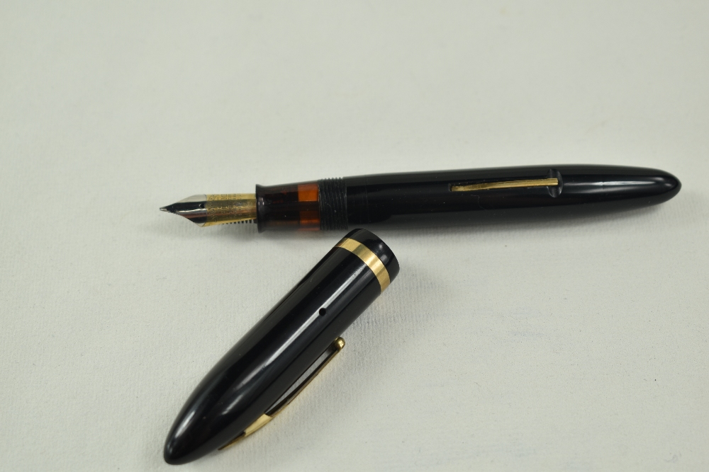 A Sheaffer Balance Lifetime lever fill fountain pen in black with single band and white spot to