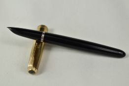 A Parker 51 aeromatic fill fountain pen in black, having (wrong cap) gold filled diamond clip cap.