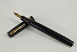 A Mabie Todd & Co Swan lever fill fountain pen in black with single broad band to the cap having