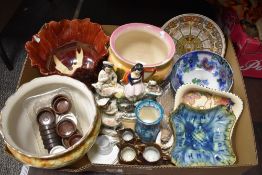 A Bretby jardinière in red and cream AF along with a Paragon jardinière in beige with floral design,