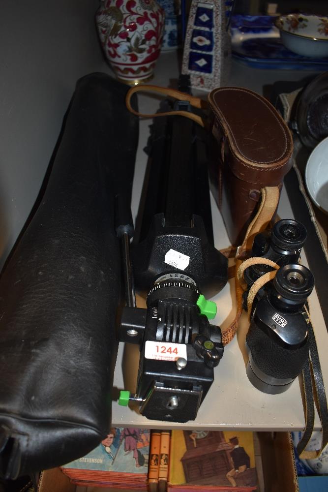 A pair of Ross London 9x35 binoculars with case and a Cullman tripod with case.