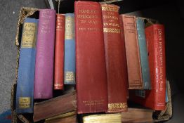A box of books of various genres including Sir Edward Bruce Hamley 'The Operations of War', The