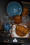 A mixed lot of vintage glass ware and ceramics, including mid century Sadler tea and coffee pots and