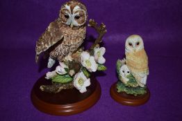 Two Border Fine arts studies, Tawny Owl A476, boxed, and Barn Owl and Young A0405 both by Russell