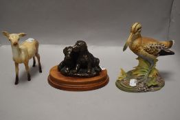 Three figure studies including a Beswick deer, a Prestige collection Common Snipe and Labrador