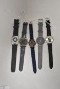Five mens watches, mixed straps